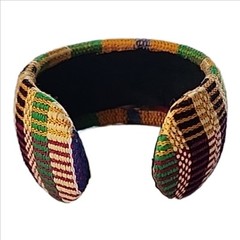 Kente African Hand Weave Yarn Suede Cuff Bracelet Vintage
