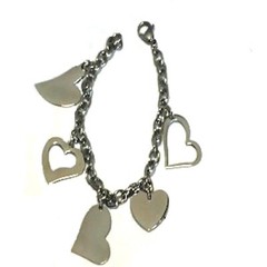 New Stainless Steel 8 inch Chain Bracelet with 5 difference Hearts Charms