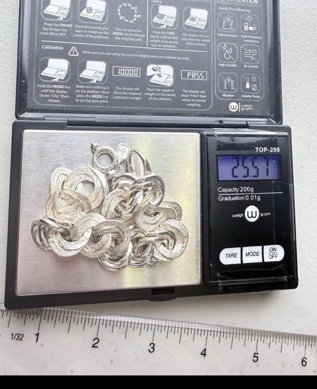925 Sterling Silver Curb Link Chain Bracelet, Lobster Clasp, Signed gallery