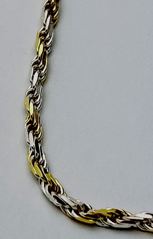 DaneCraft 24KT Gold Over 925 Sterling Silver 2 Tone 5.1g Solid Rope Bracelet 8” gallery