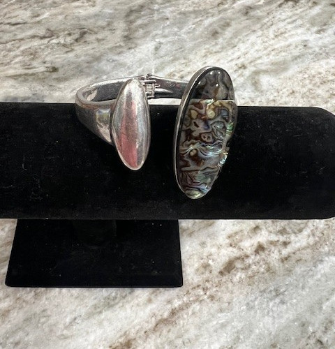 Silver Tone Metal & Abalone Shell Robert Lee Morris SOHO Bracelet STUNNING!