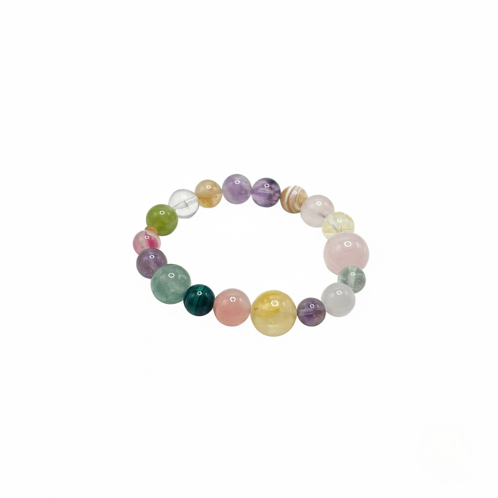 Natural Multi Gemstone Crystal Bracelet 10mm Beads Handmade Stretch 17cm