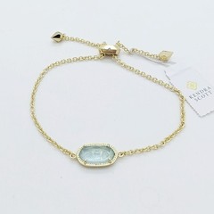 New Kendra Scott Elaina Adjustable Chain Bracelet In Light Blue Glass Gold
