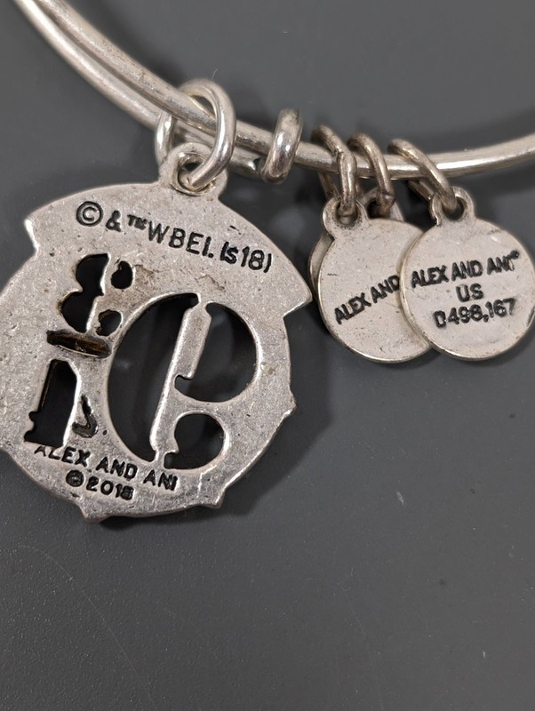 Alex Ani Silver Tone Harry Potter Platform 9 3/4 Charm Bracelet Stacking 6.5 in gallery