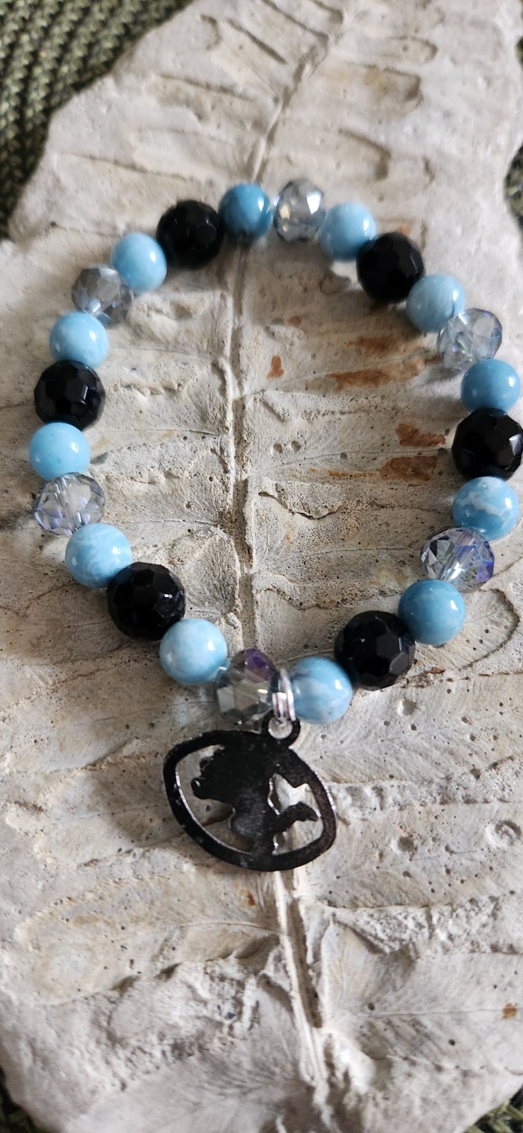 Detroit Lions Charm, Larimar Stone, Crystal & Glass Bracelet and Earring set. gallery