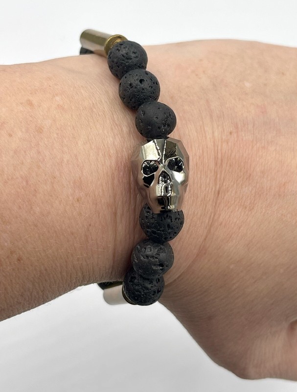 Swarovski Skull Bead Lava Stone Bullet Shell Casing Bracelet For Men Unisex gallery