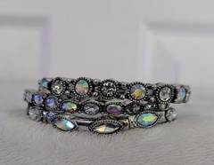Tipi® 3pc AB Crystal Stretch Bracelet Set Boho Festival Y2K Silver Tone