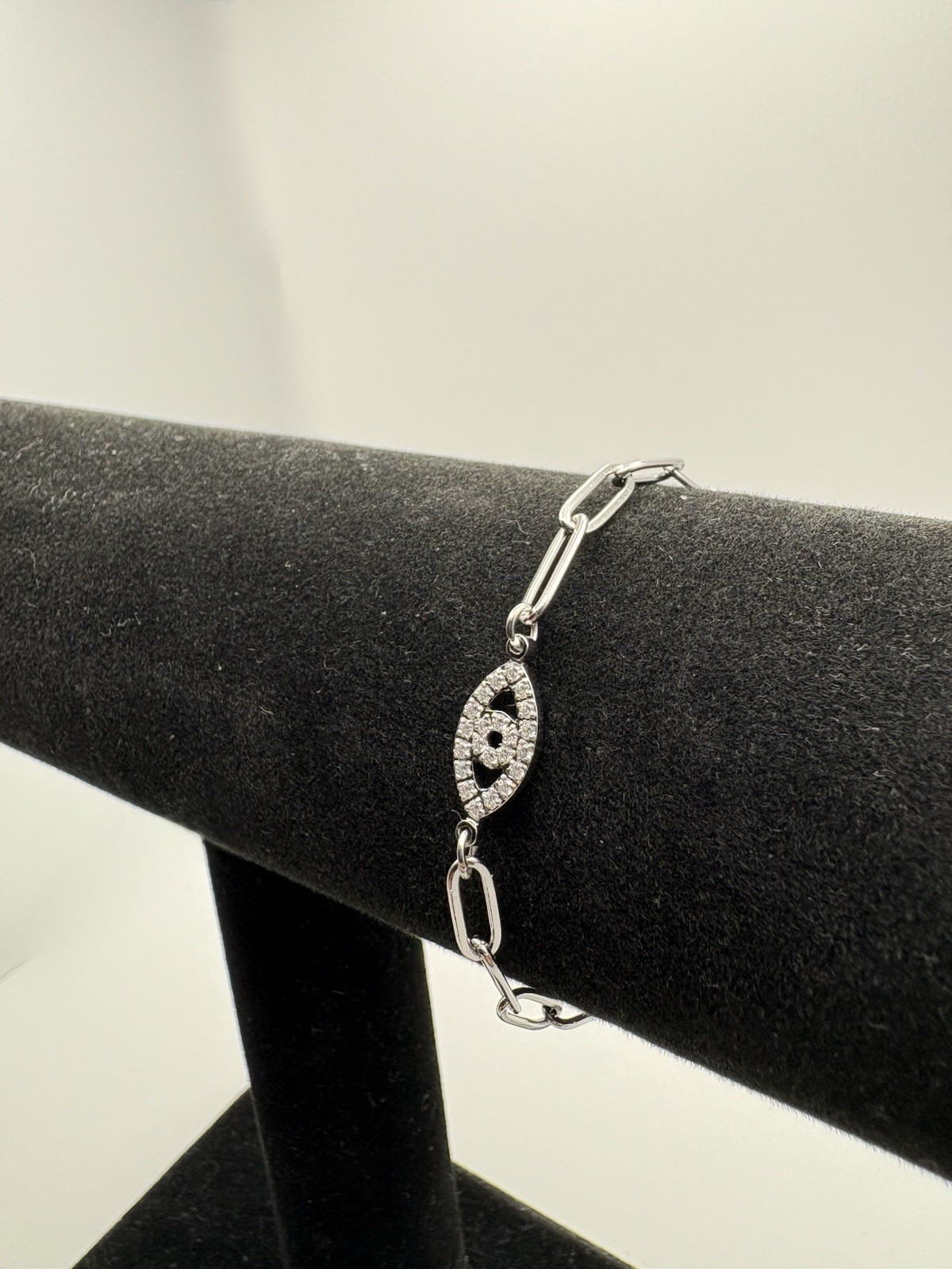 Stainless Steel Paper Clip Bracelet With CZ Evil Eye 4MM Thickness By 6.5” gallery