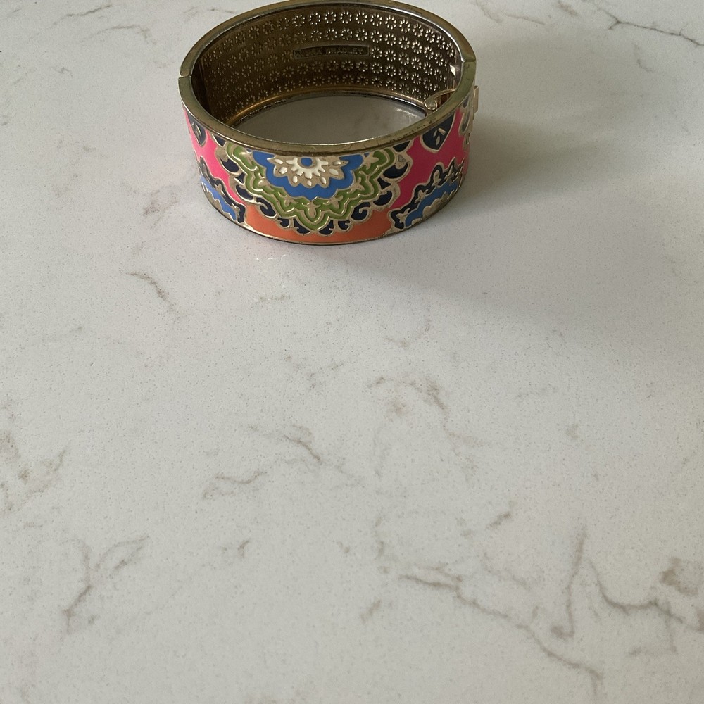 Multicolor Enamel Floral Hinged Bangle Cuff Bracelet, No Stone, Hinged Closure