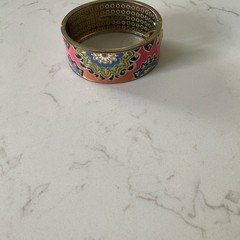 Multicolor Enamel Floral Hinged Bangle Cuff Bracelet, No Stone, Hinged Closure