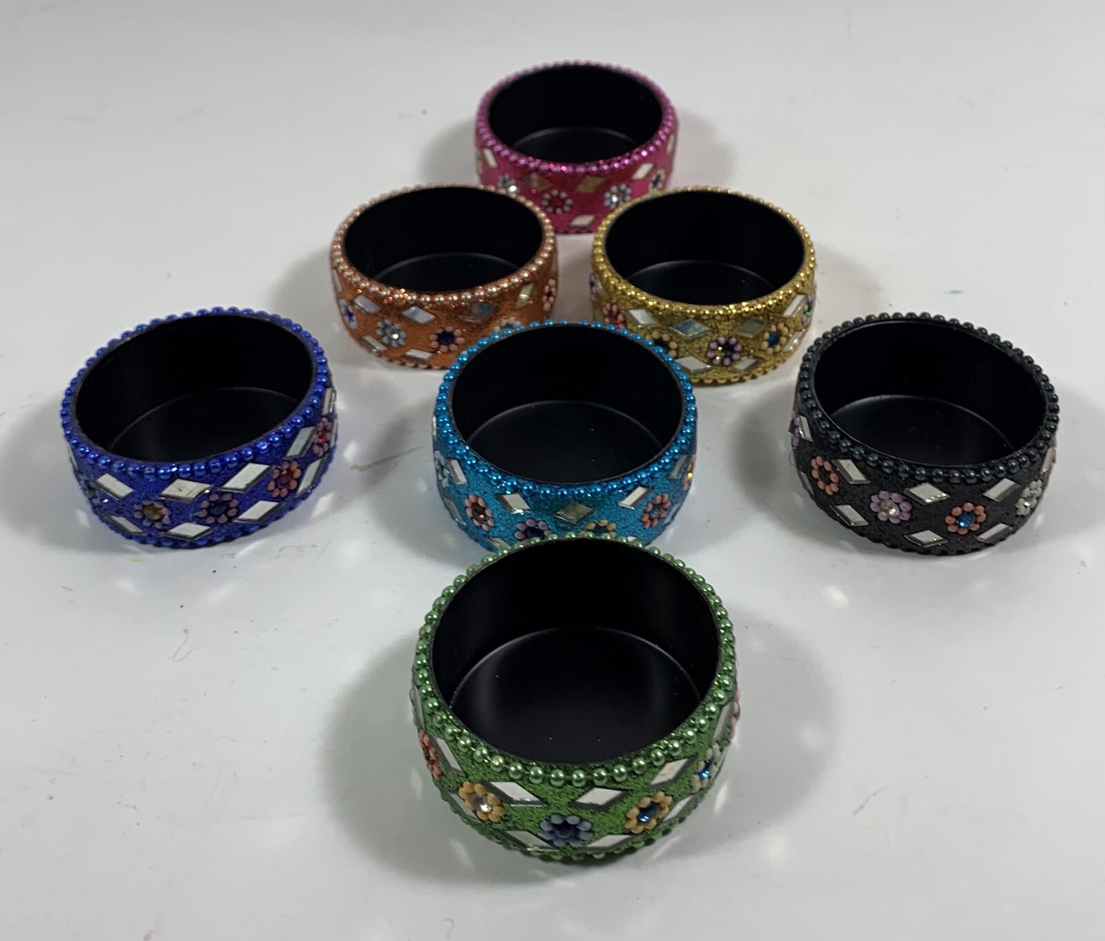 Tea Light Holder Cup 7 Colors Sparkles Mirror & Bead Pieces All Over Elegant gallery