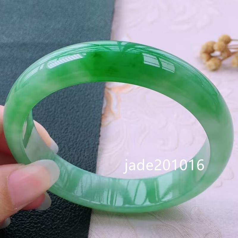 Certified Natural Grade AAA Icy Green Burmese Jade jadeite bracelet 57-58MM gallery