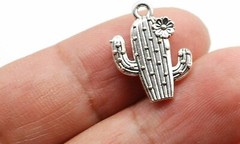 5 Cactus Charms Antiqued Silver Western Pendants Supplies Jewelry Findings 20mm