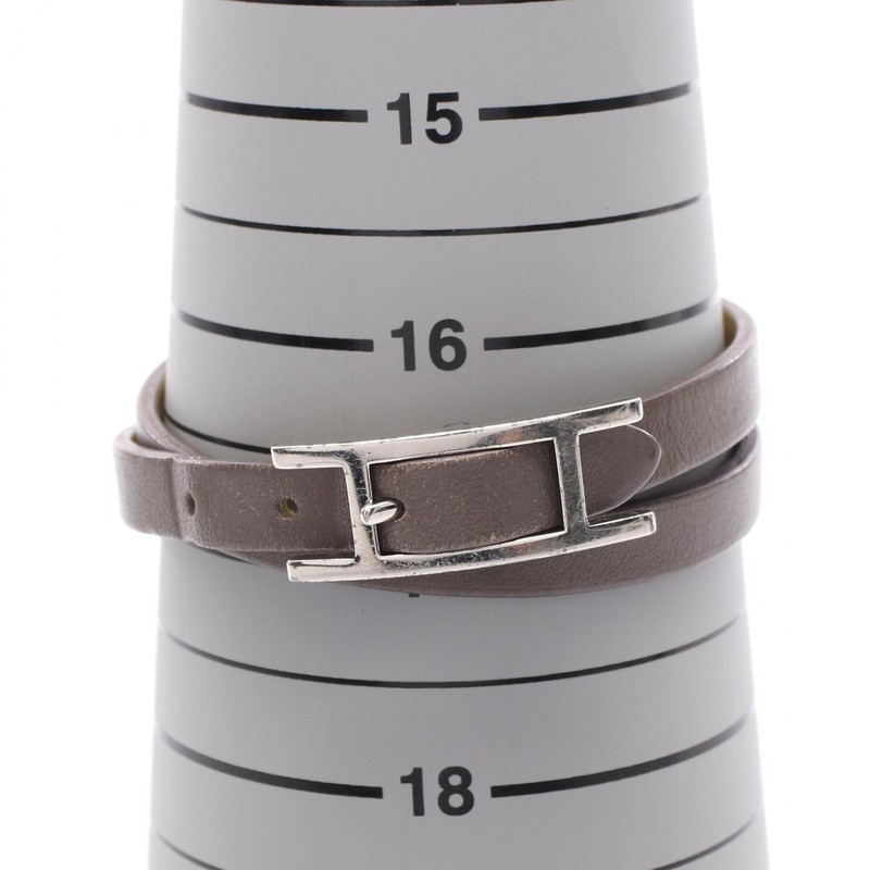 HERMES Behapi Double tour Bracelet leather Stainless Steel Gray Yellow Used gallery
