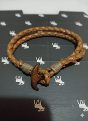 Men’s/Unisex Tan Braided Leather Wrap Bracelet with Nautical Anchor Hook Clasp