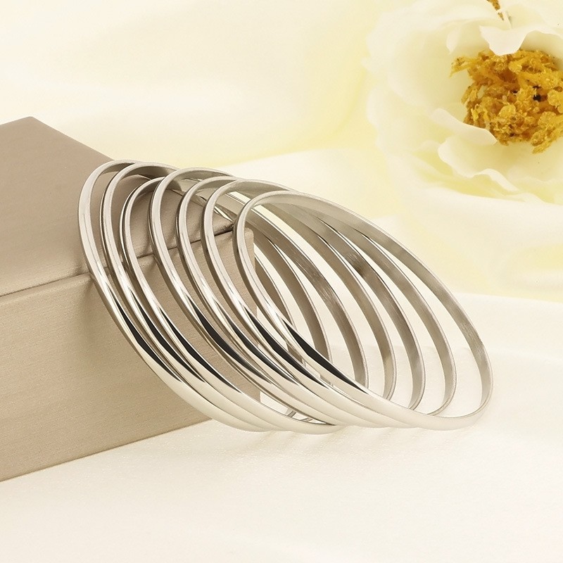 7pcs/Set Fashion Gift Silver Stainless Steel 4mm Wire Cuff Bangle Bracelet 2.67' gallery