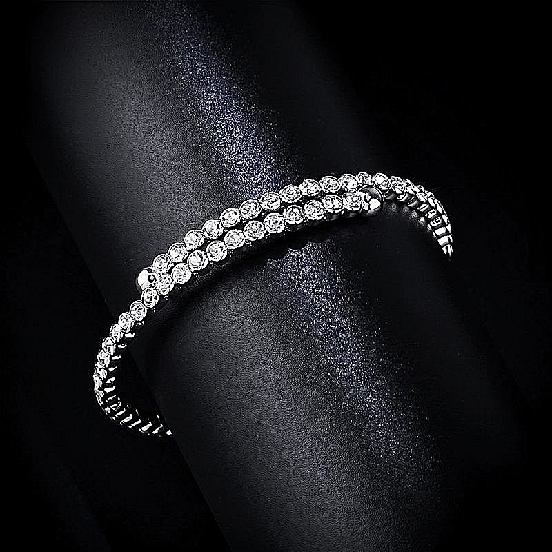 Fashion Jewelry Silver Gold Cubic Zirconia Adjustable Bangle Bracelet TK5-0 gallery