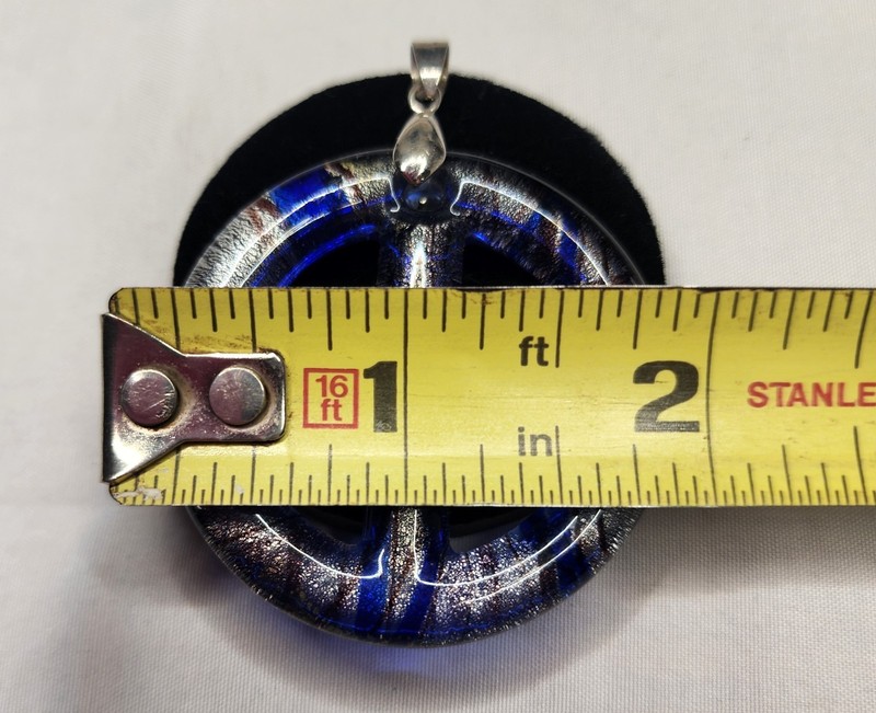 Vintage Blue & Silver Glass Peace Sign Pendant & Peace Bracelet gallery
