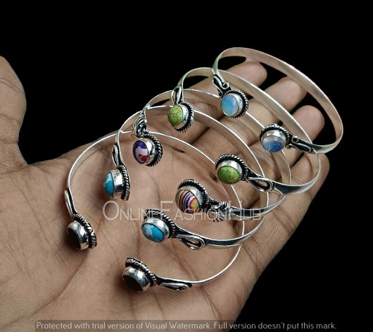 Larimar & Mix Gemstone 925 Sterling Silver Plated 5Pcs Cuff Bangle Lot Jewelry