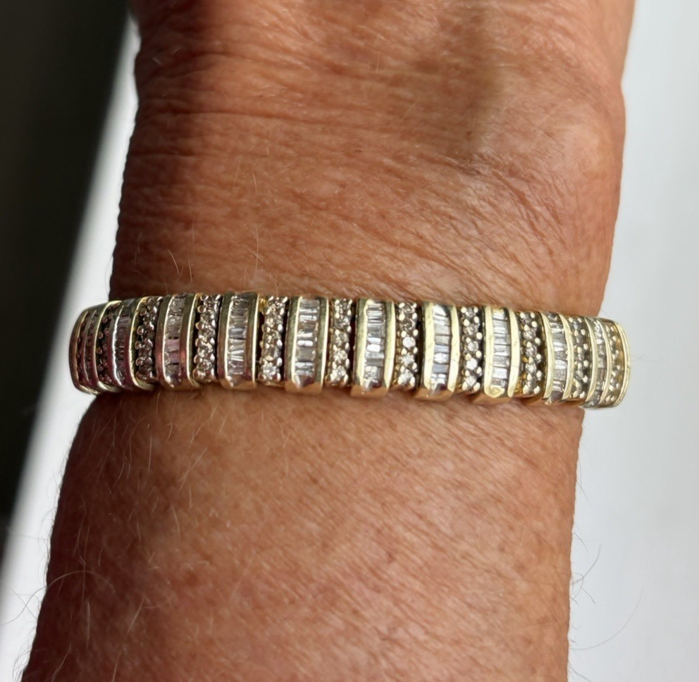 14k Gold Diamond Link Tennis Bracelet, Baguette White/Brown Colorless gallery