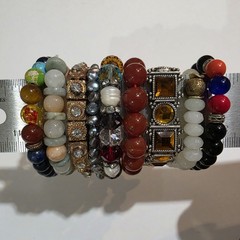 9pc Lot Elastic Stretch Women Bracelets Stones Beads Gems Pearls Glass 3.5″ Dia.