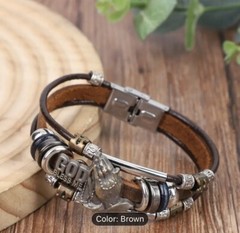 Bracelet Leather Unisex “God Bless Me” Christian Praying Hands Jesus Band