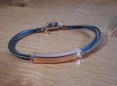 Fossil Magnetic Bracelet Crystal Accents Gray Leather Cord 8″ Signed Rose Gold