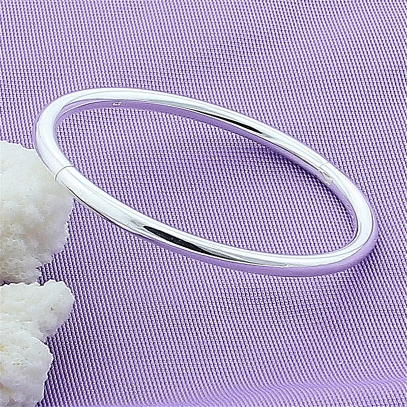 DOTEFFIL 925 Sterling Silver Solid Smooth Opening Bangles Bracelet For Woman gallery
