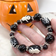 Halloween Bracelet Ghost Boo Black Unique Beaded Stretch Bracelet for Women