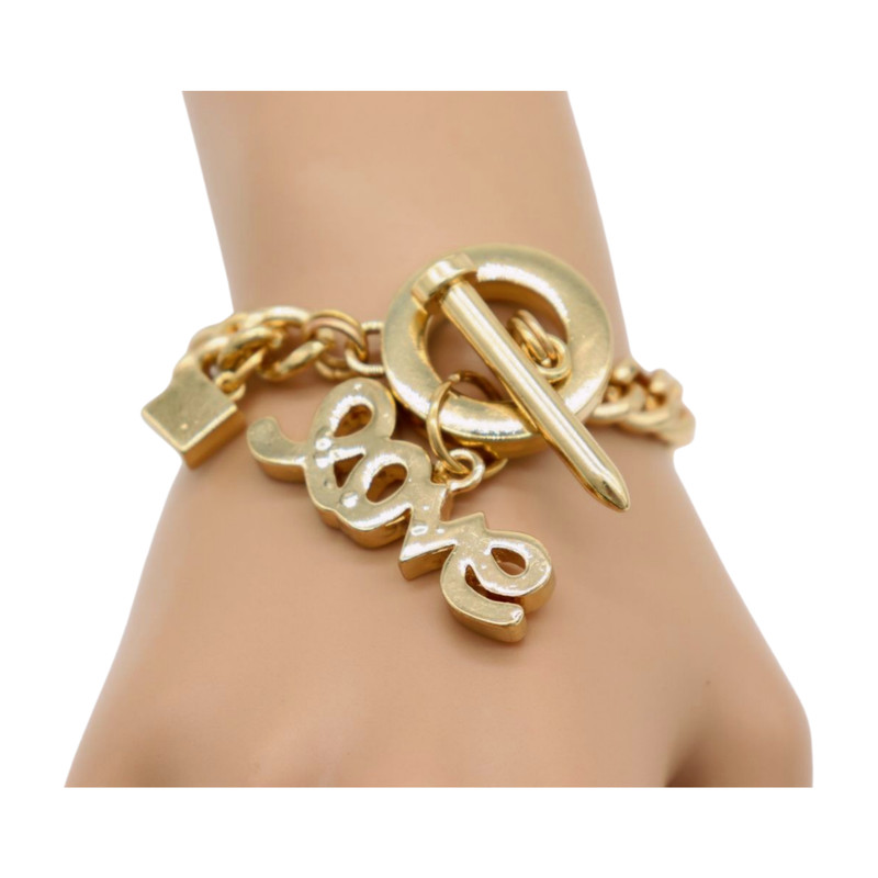 Women Gold Plated Metal Chain Link Bracelet LOVE Charm Pendant Fashion Jewelry gallery
