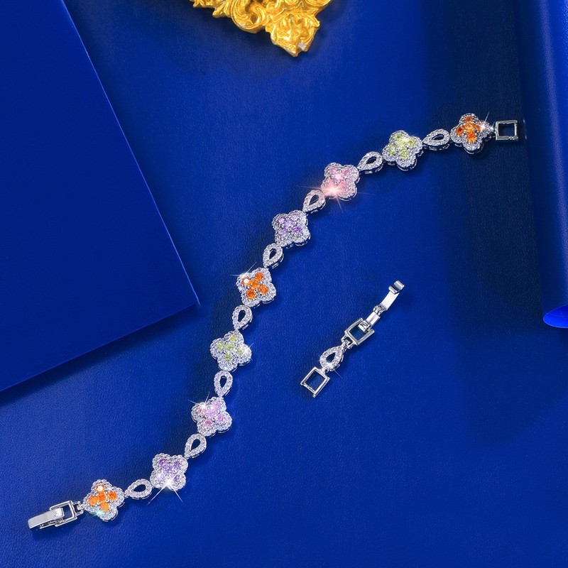 Colorful Flower Leaf CZ Tennis Bracelet Silver Plated Women Zircon Party Jewelry gallery