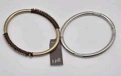 New J Jill 2 Piece Bangle Bracelet Set Silver Tone & Gold Tone W/ Beads