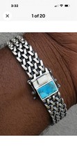 Mens Turquoise Bracelet 925 Sterling Silver 12mm Wheat Woven Link Handmade 8.5
