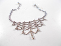 Silver Tone Spider Web Design Draped Cascade Rhinestone Bracelet Free Shipping