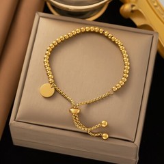 14K Gold Plated Stainless Steel Slider Bracelet Bead Beaded Adjustable T11