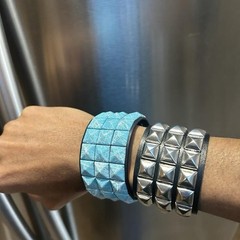 2 PCs Blue Black and Silver faux leather Gothic studded Punk Bracelets