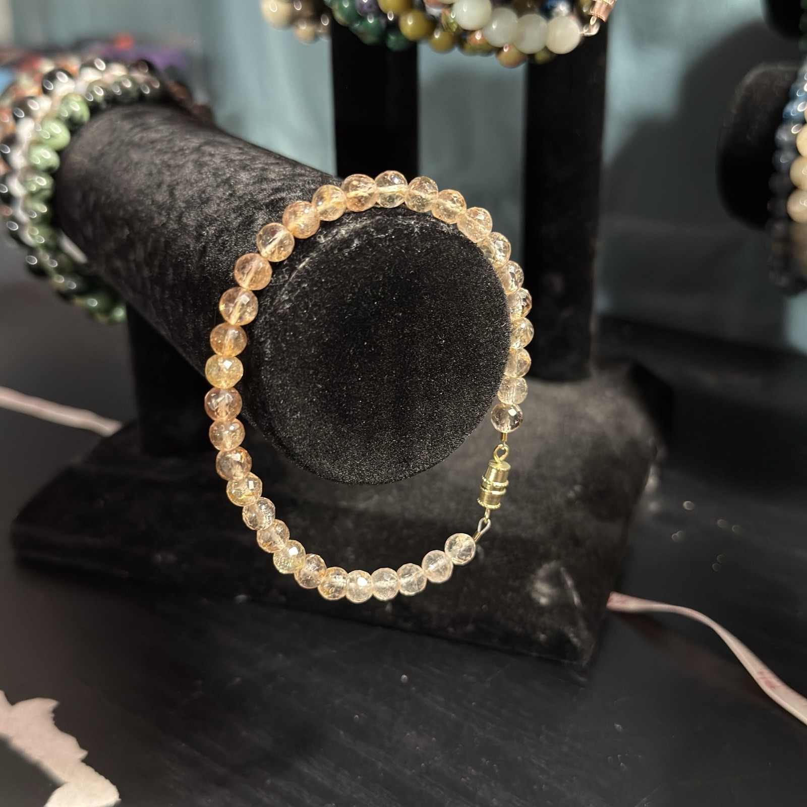Topaz Natural Gemstone Bead Bracelet | Faceted Round 6mm, 8.75" gallery