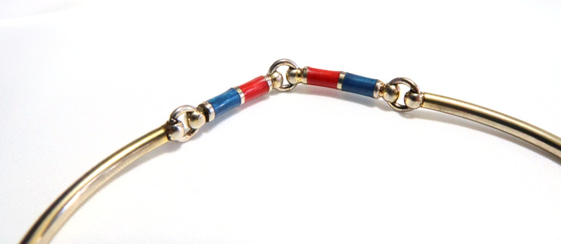 Italy 925 Curved Bar Red Blue Enamel Bar Link BRACELET - 7.8 grams gallery