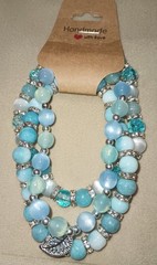 3 Beautiful Aqua Blue ,Light Blue and White 8 Inch Glass Bead and Metal