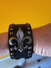 Punk Gothic style leather bracelet fleur-de-lis ornament metal studs