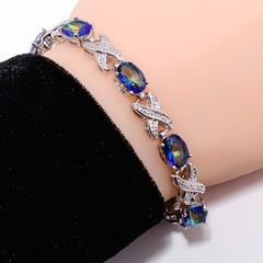 Blue Rainbow Mystic Fire Topaz 925 Sterling Silver Adjustable Bracelet 7-8″ B44