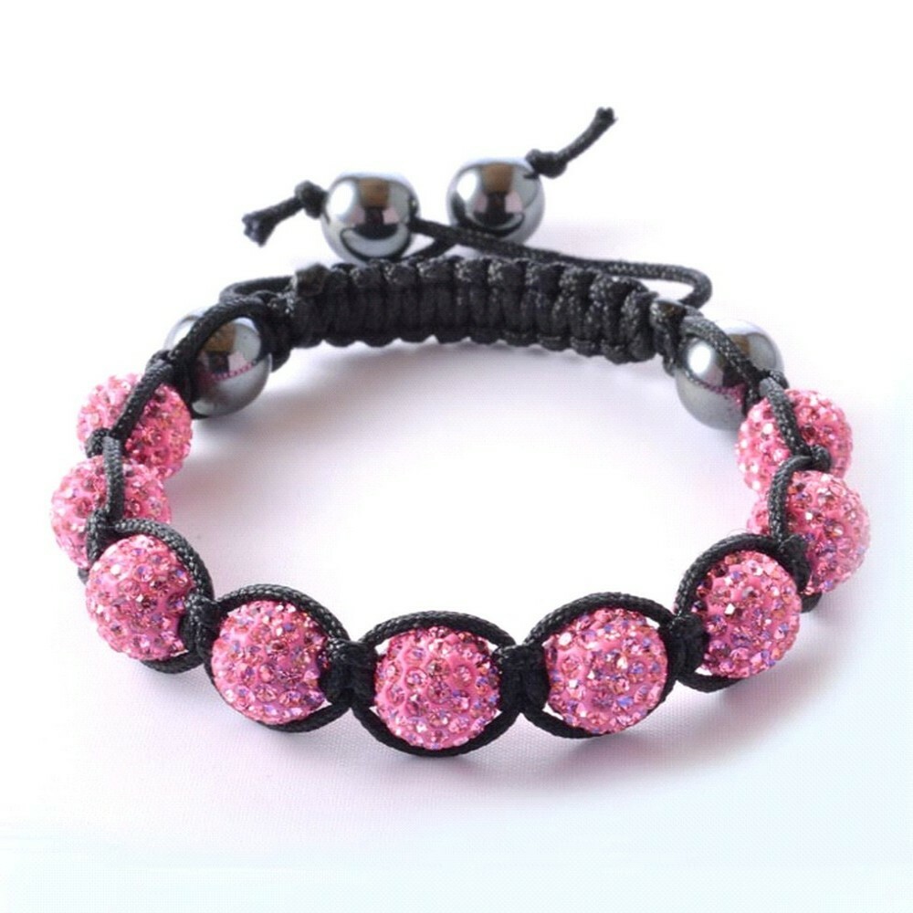 Pink Crystals Black Cord Beaded Ball Bracelet gallery
