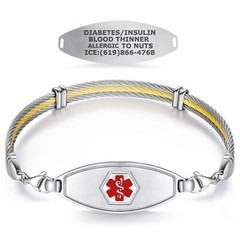 Divoti Custom Engraved Matte Steel Medical Alert Bracelets w/Trio Cable Chain