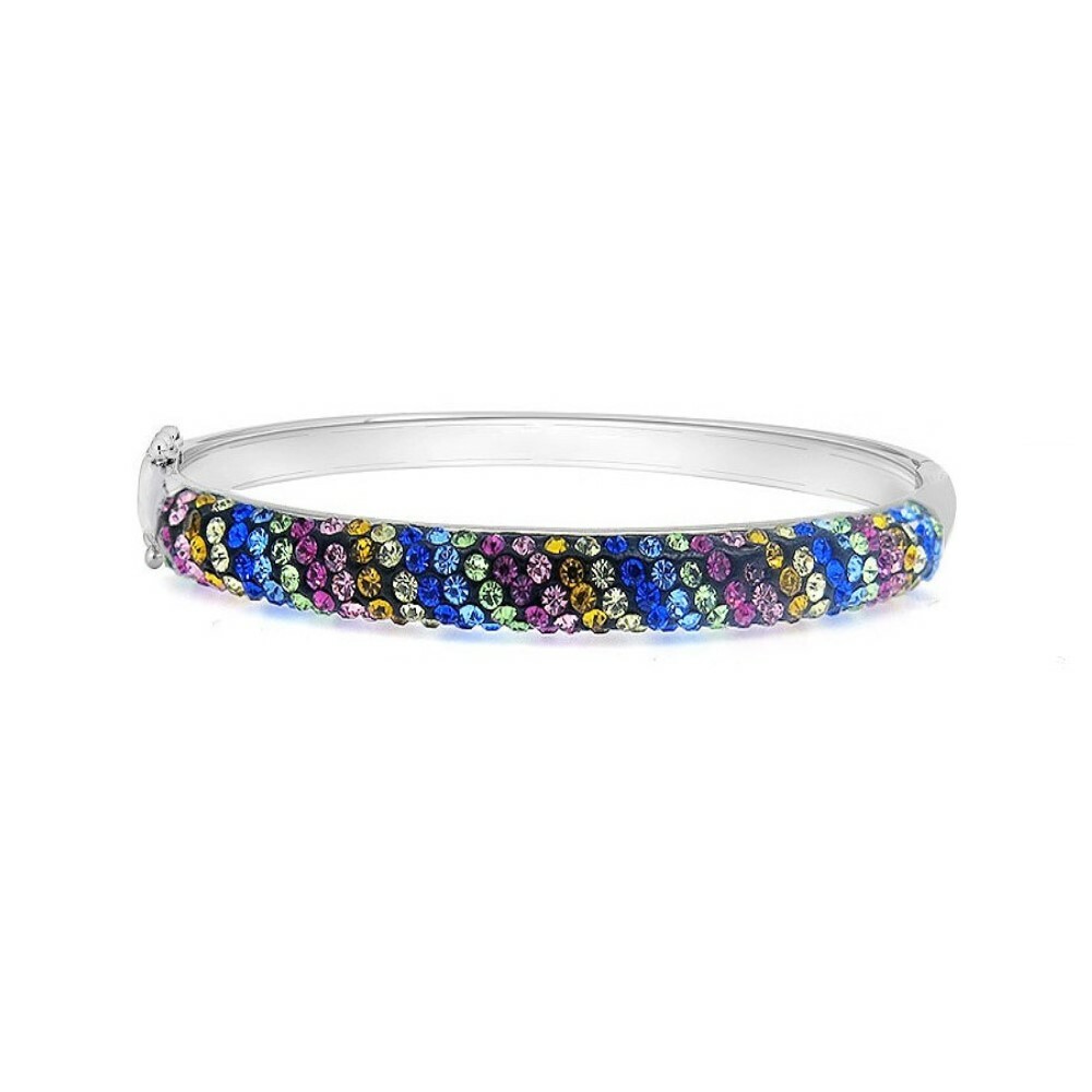 18K White Gold Crystal Multi Color Bangle made with Swarovski Elements - 7"