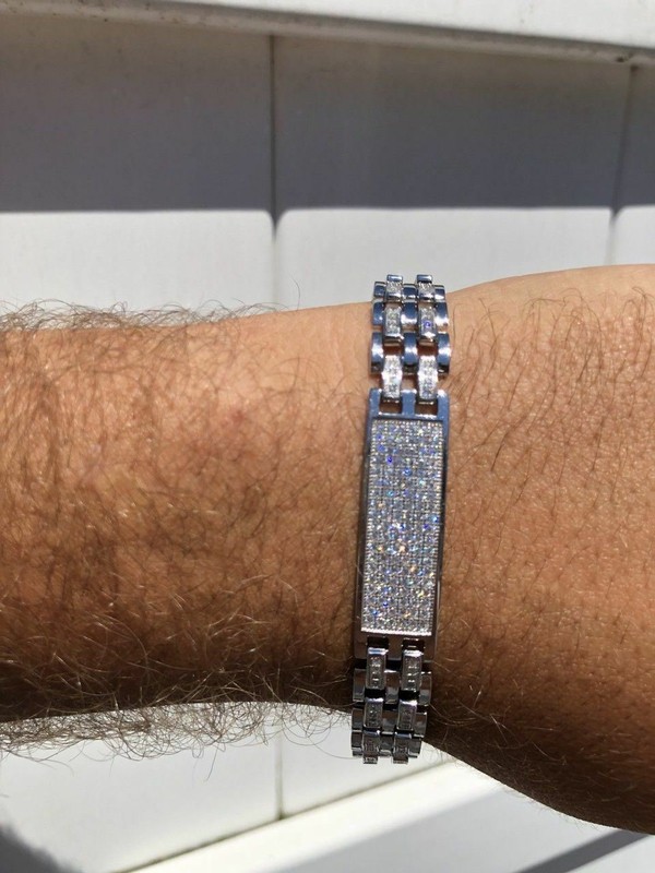Solid 925 Silver CZ Real Iced Hip Hop Men’s Presidential Bracelet Custom Link gallery