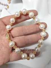 Beautiful 7.5-8″ AAA+ 8-9mm Natural South Sea White Pearl Bracelet 14k Gold