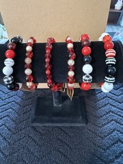 Lot Of 6 – Red & Black Beaded Stretch Bracelets 6” To 6.5”