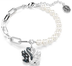 Swarovski Swan Bracelet Pearl Crystal Silver Tone Women New