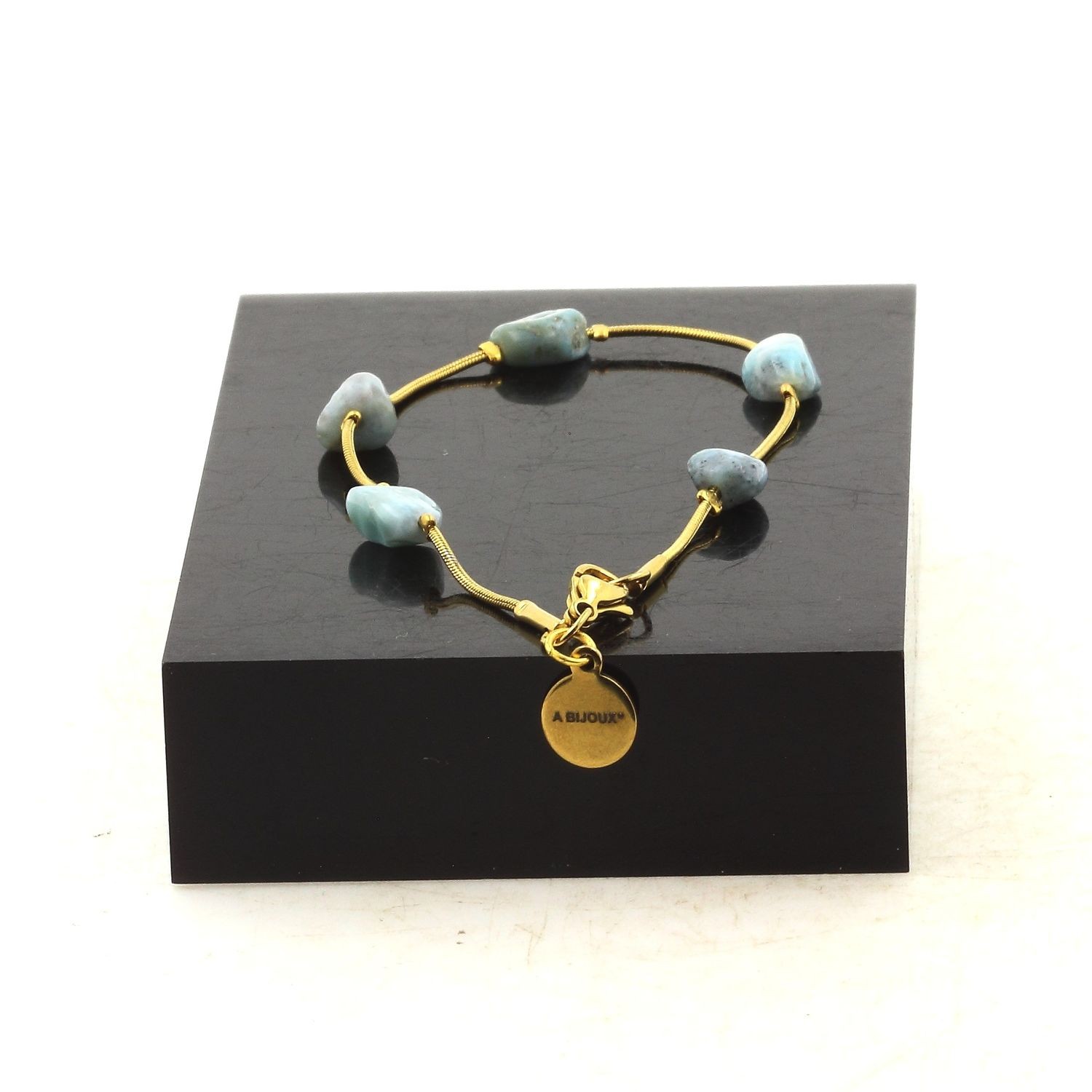 Gold Stainless Steel Bracelet 5 Larimar Beads From Republic Made In Fr gallery