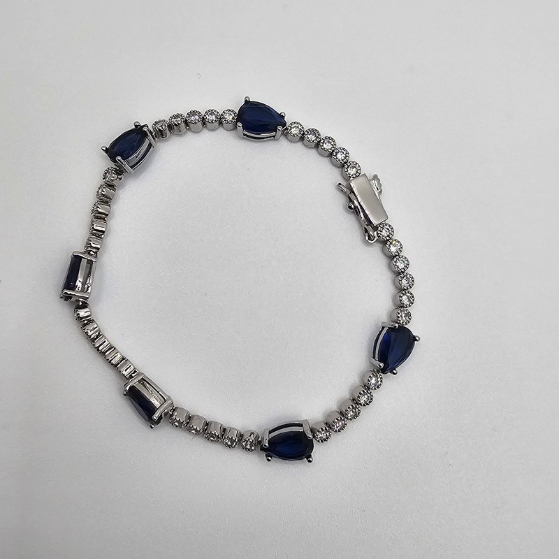 Rachel Glauber Tennis Bracelet Women Pear Blue Sapphire White Gold Plated 7in gallery